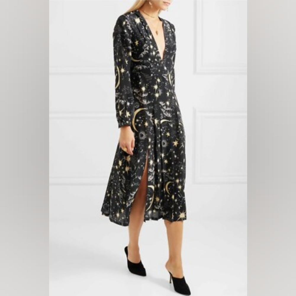 RIXO Silk Camellia Constellation Dress Size M